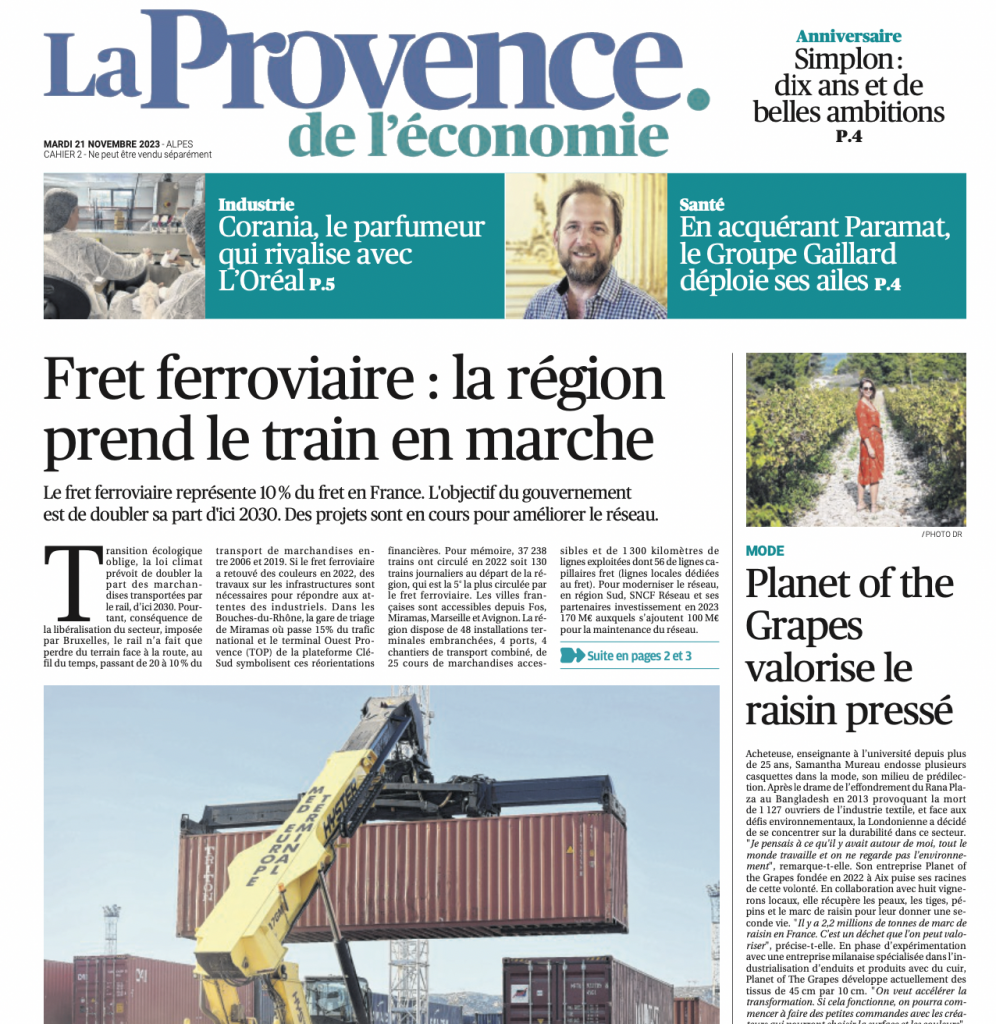 Planet of the Grapes is Featured on the Front Page of the Economics Supplement In La Provence November 21st 2023